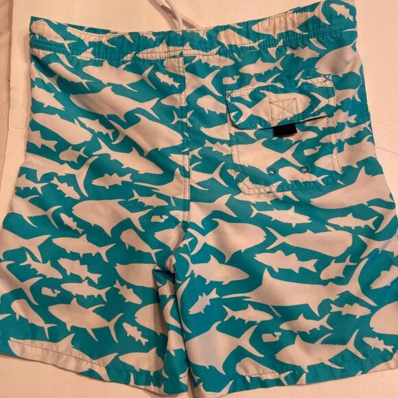 Vineyard Vines Preppy Swim Trunks Blue Lined Board Shorts with Sharks, Medium - Picture 2 of 6